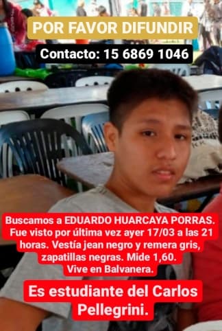 Buscan a un estudiante de 15 años del colegio Carlos Pellegrini