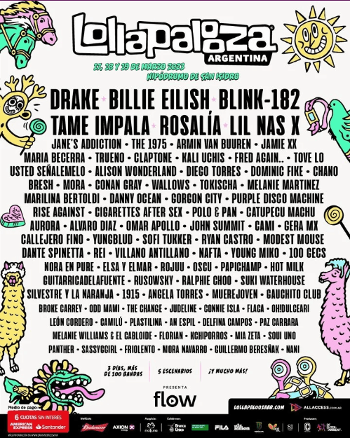 El lineup del Lollapalooza Argentina 2023: De Drake a Blink-182, todos los artistas que tocarán y dónde comprar entradas
