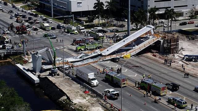 Derrumbe de un puente en Miami: ascendió a seis el número de muertos