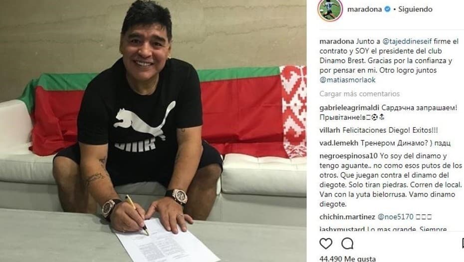 Maradona presidente en club de Bielorrusia: detalles del impactante contrato