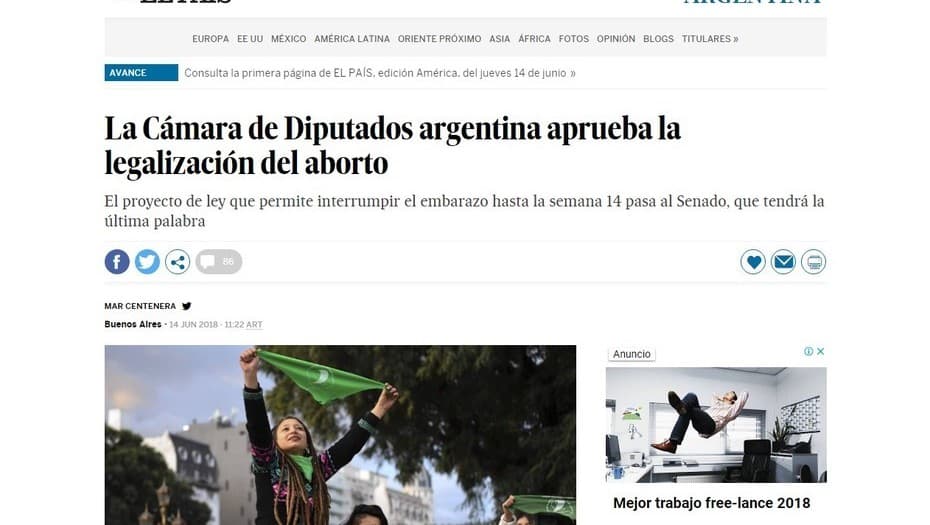 En el mundo destacan el avance del aborto «en el país de Francisco» y lo comparan con un gol de Messi