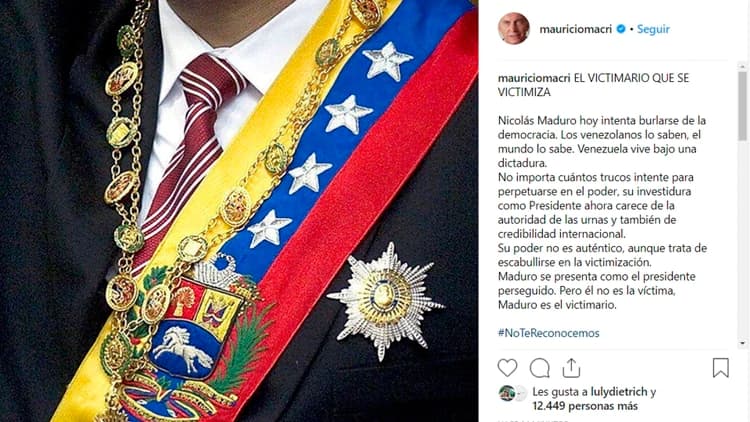 Mauricio Macri: «Nicolás Maduro hoy intenta burlarse de la democracia, Venezuela vive bajo una dictadura»