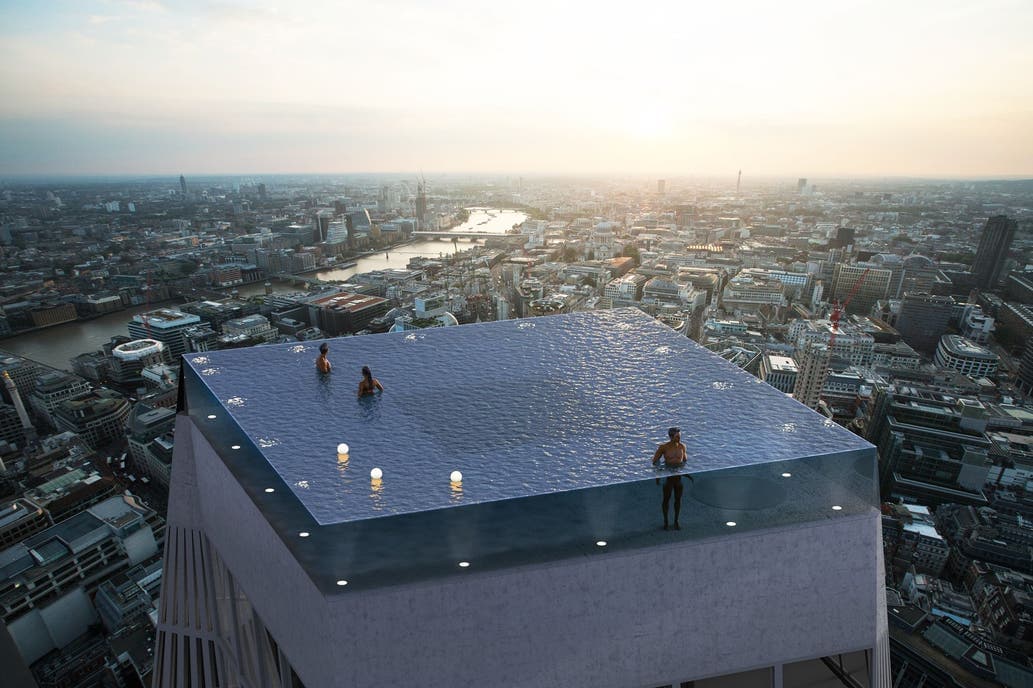 Toda la terraza de este edificio es una piscina y tenés que entrar por una puerta submarina