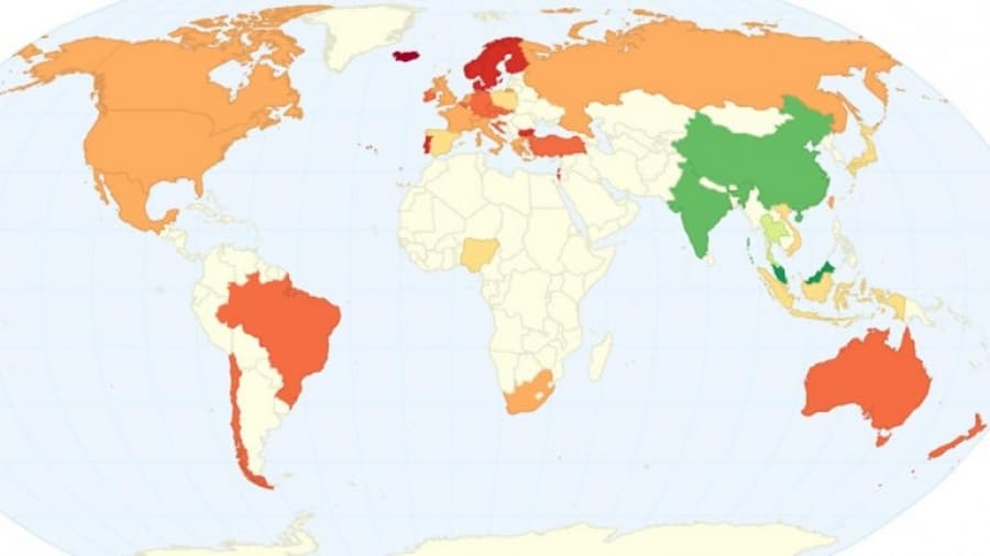 El mapa del día: la edad promedio del debut sexual en cada país